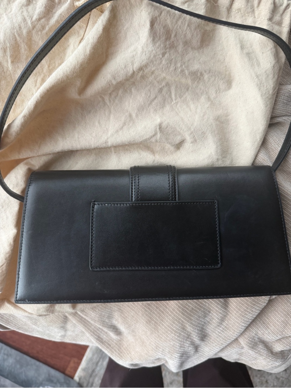 Jacquemus Black Long Leather Shoulder Bag with Gold Logo - Picture 9 of 11